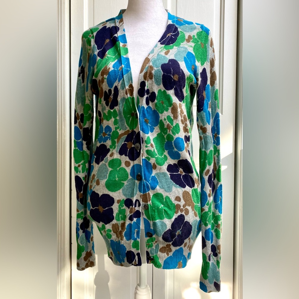 GAP Floral Button Cardigan in Blue, Green, Brown, Navt size M 100% cotton